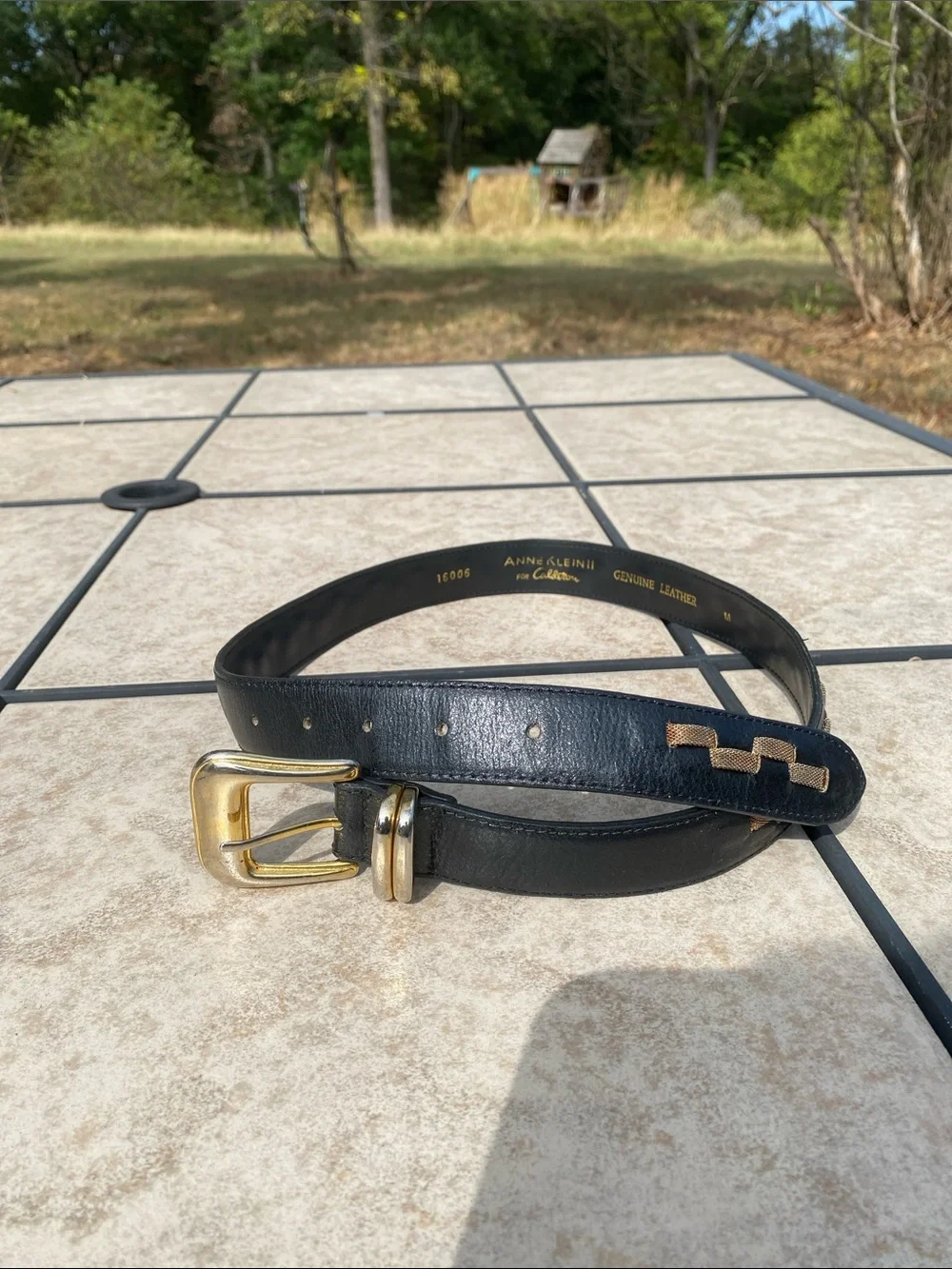 Vtg Anne Klein ll for Calderon Gen Leather Belt Gold-Tone Buckle 16005 Medium